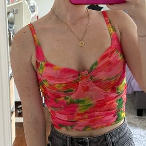 zara corset floral top!! so so pretty and unique! size small but would fit xs :)